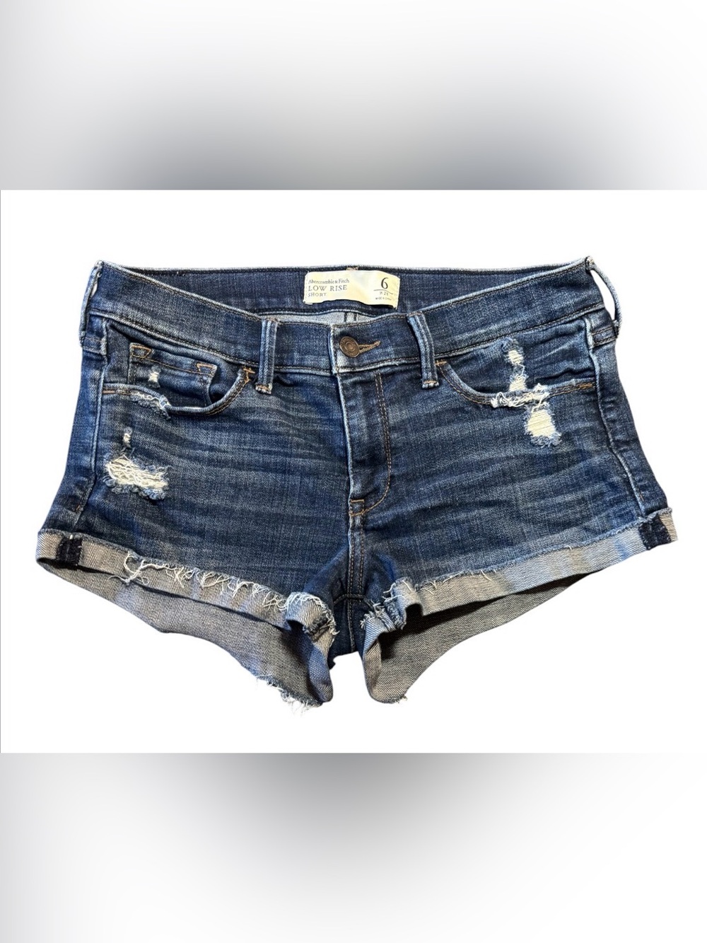 Abercrombie & Fitch Womens Low Rise Denim Shorts Size 6 W28 Distressed Cuffed